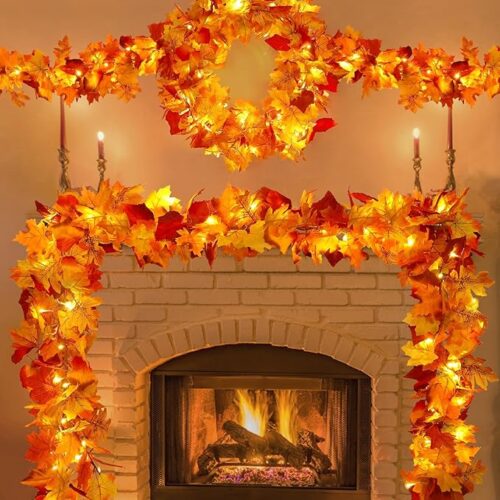 1 Thanksgiving Decorations Lighted Fall Garland Maple Leaves
