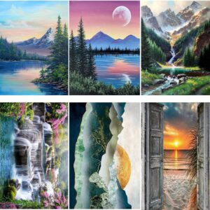 Diamond Painting Pack of 6 Adult 5d Diamond Painting Kit, DIY Full Diamond Art kit with Diamond Painting Crystal Cross Stitch Cartoon Picture Art and Craft for Beginners 12x16 inches ( Landscape )1