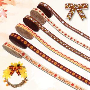 6 pcs Fall Ribbons, 30 Yards Orange Ribbon 3/8" Wide Pumpkin Grosgrain Ribbons Thanksgiving Maple Leaves Ribbons Flower Gift Wrapping Ribbons for Thanksgiving Fall Harvest Party Decorations