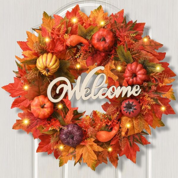 Fall Wreath-Fall Decor Fall Wreaths for Front Door, 20 Inch Handcraft Autumn Wreath with Full Harvest Pumpkins Maple Leaves, Fall Wreath Outside Indoor Decorations Thanksgiving Decor 1