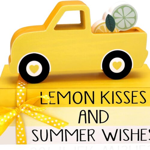 1 Beautiful Rustic Book Stack & Truck with Lemon Wooden Signs
