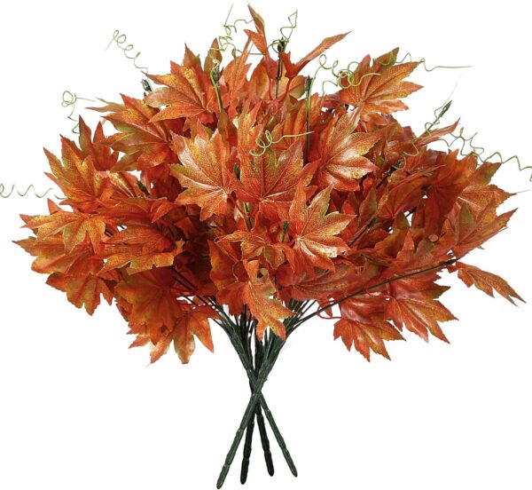 Sggvecsy Artificial Fall Maple Leaves Branches Autumn Fake Shrubs Silk Maple Leaf Bushes Autumn Faux Plants Fall Leaves Stem for Indoor Outdoor Home Table Centerpieces Thanksgiving Decoration, 4 Pcs 1