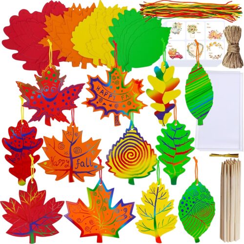 1 Fall Leaves Ornaments Decoration Autumn Scratch Art Leaves