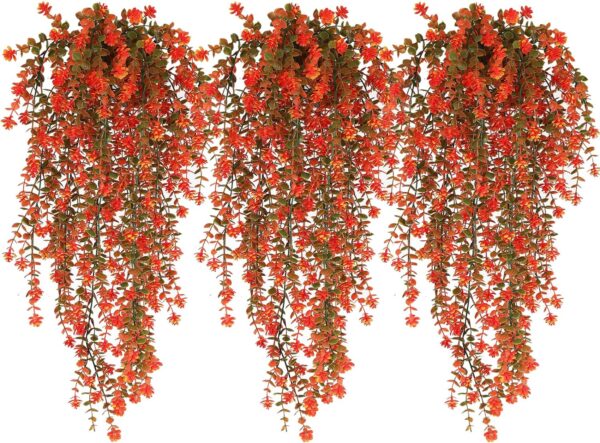 Fall Artificial Hanging Plants Artificial Fall Flowers Faux Autumn Plants Faux Hanging Plants Artificial Plants Fake Plants for for Thanksgiving Indoor Outdoor House Wedding Garden Party (Salmon) 1