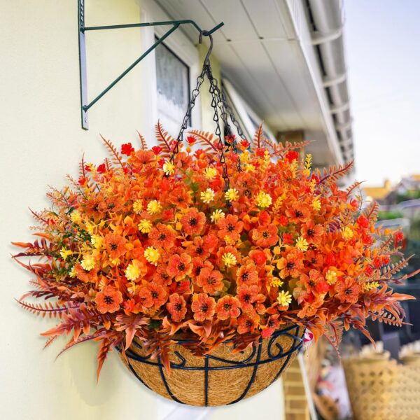 Elyum Artificial Fall Hanging Flowers Plants Basket Outdoors, Fake Hanging Baskets with Fall Flowers, UV Resistant Faux Hanging Plants Flowers for Outdoors Garden, Fall Decor for Patio Porch 1