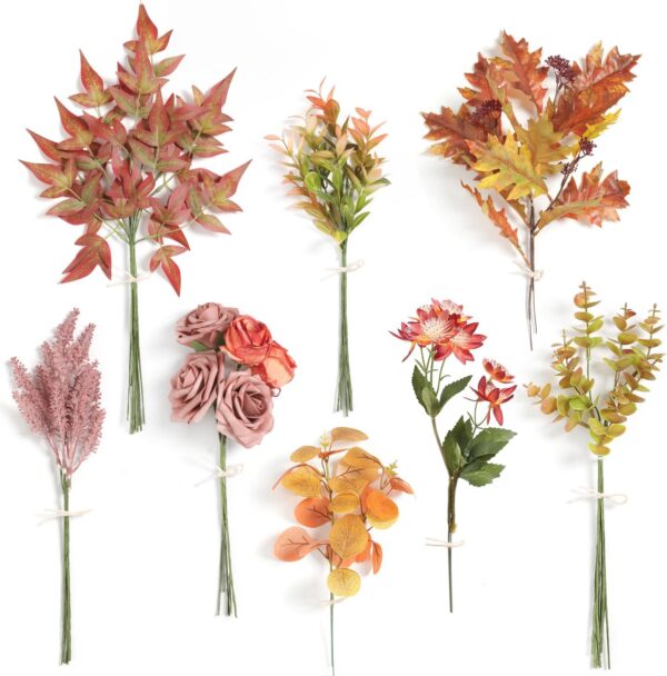 Fall Artificial Greenery Spray Box Set(Pack of 42pcs) with 8 Kinds of Faux Foliage Picks for Wedding Bouquet Filler Table Centerpieces and Floral Arrangement 1
