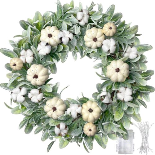 Fall Wreath for Front Door with Lights