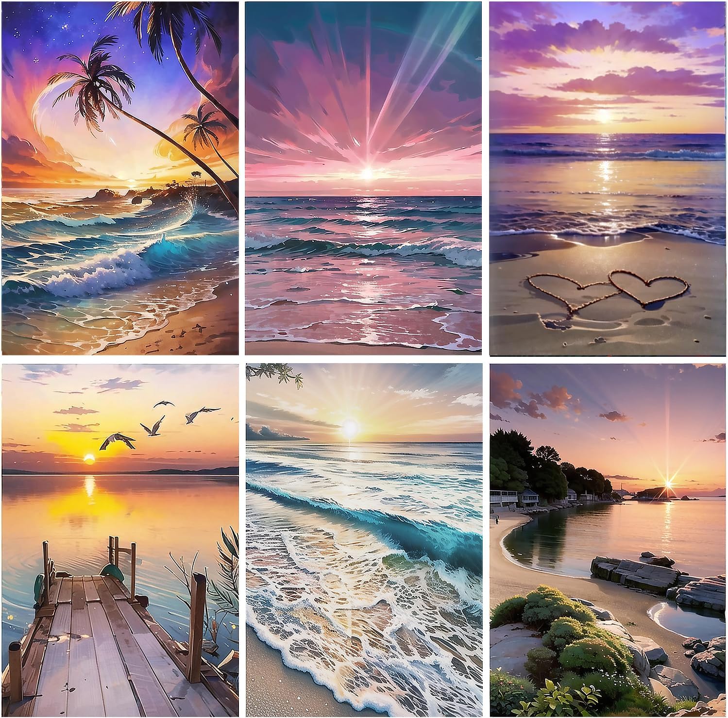 6-Pack DIY 5D Beach Diamond Painting Kit Art Adult Painting Kit Crafts