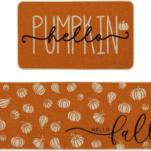 1 Exclusive Orange Hello Pumpkin Fall Kitchen Mats Happy Decor