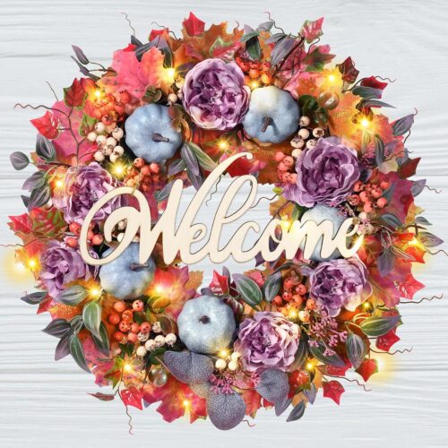 Remarkable Wreath with Silk Peony Maple Leaf and Pumpkin