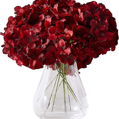 1 Luxurious Burgundy Artificial Hydrangea Beautiful Flower Heads On Stems