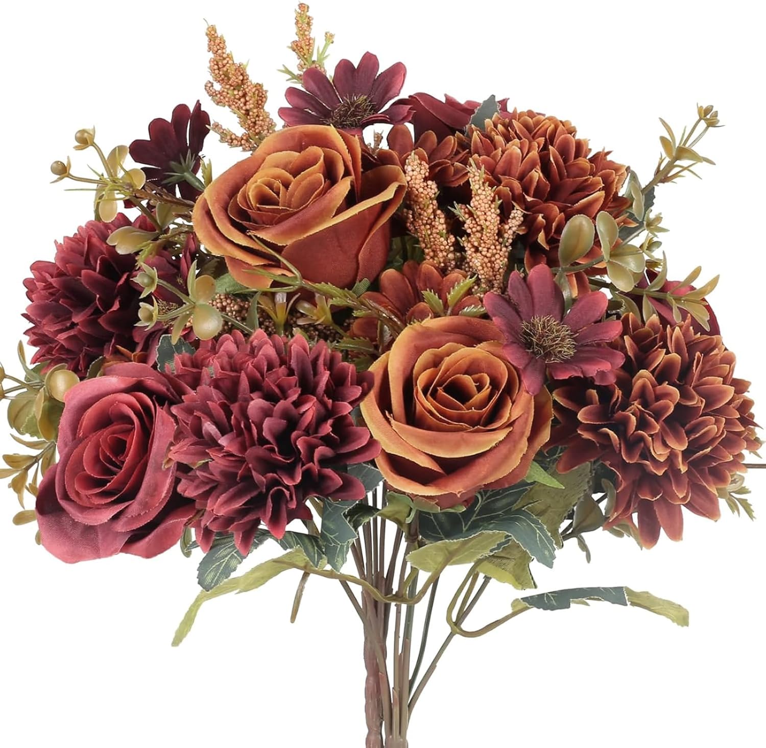 Artificial Fall Flowers 2 Colors Fake Roses Silk Bouquets - Green Home Shoppe