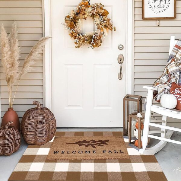 New Brown and White Rug Buffalo Plaid for a Welcoming Entry 4