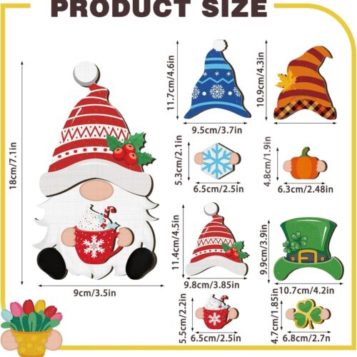 2 Blulu Fall Christmas Interchangeable Wooden Gnome Decor DIY Holiday Halloween Thanksgiving Seasonal Tiered Tray Decoration with Magnet Pieces Welcome Sign for Decorations(Cute)