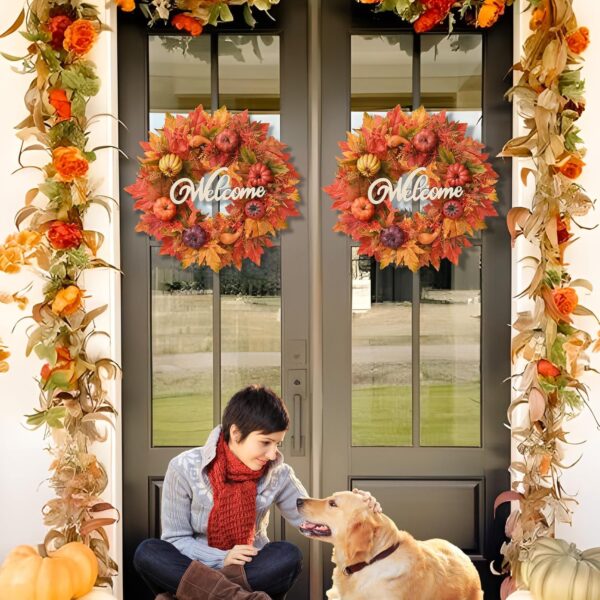 Fall Wreath-Fall Decor Fall Wreaths for Front Door, 20 Inch Handcraft Autumn Wreath with Full Harvest Pumpkins Maple Leaves, Fall Wreath Outside Indoor Decorations Thanksgiving Decor 3