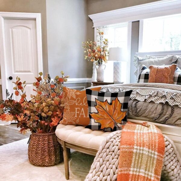 Fall Pillow Covers 18x18 Set of 4 for Fall Decor Buffalo Plaid Pumpkin and Maple Leaves Outdoor Pillows Decorative Throw Pillows Farmhouse Thanksgiving Decorations Autumn Cushion Case for Couch 3