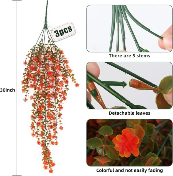 Fall Artificial Hanging Plants Artificial Fall Flowers Faux Autumn Plants Faux Hanging Plants Artificial Plants Fake Plants for for Thanksgiving Indoor Outdoor House Wedding Garden Party (Salmon) 3