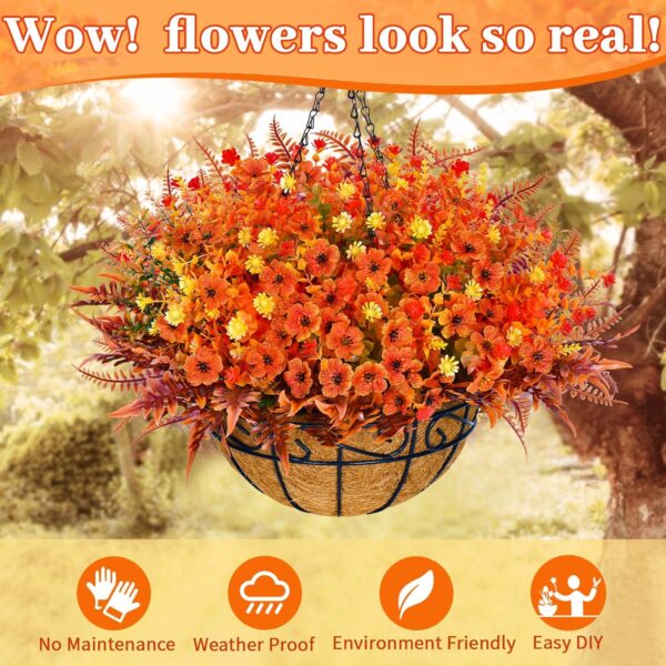 Elyum Artificial Fall Hanging Flowers Plants Basket Outdoors, Fake Hanging Baskets with Fall Flowers, UV Resistant Faux Hanging Plants Flowers for Outdoors Garden, Fall Decor for Patio Porch 3