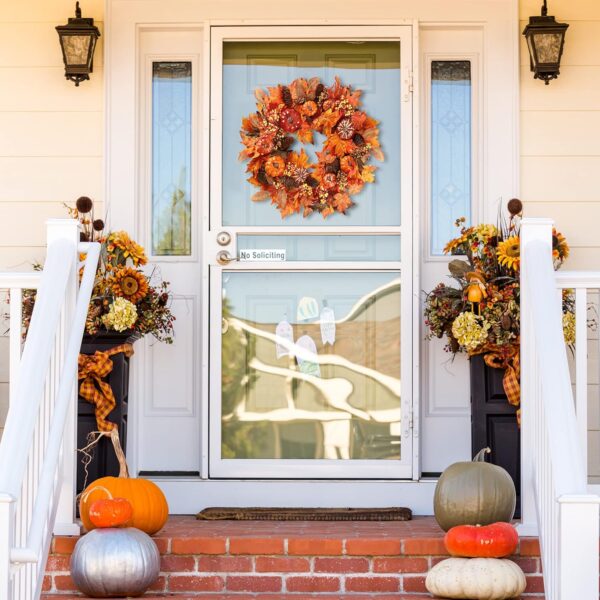 Sggvecsy Fall Wreath 20’’ Autumn Front Door Wreath Harvest Wreath with Various Pumpkin Cluster of Berries Maple Leaves Pine Cones for Outside Indoor Wall Window Festival Thanksgiving Autumn Fall Decor 3