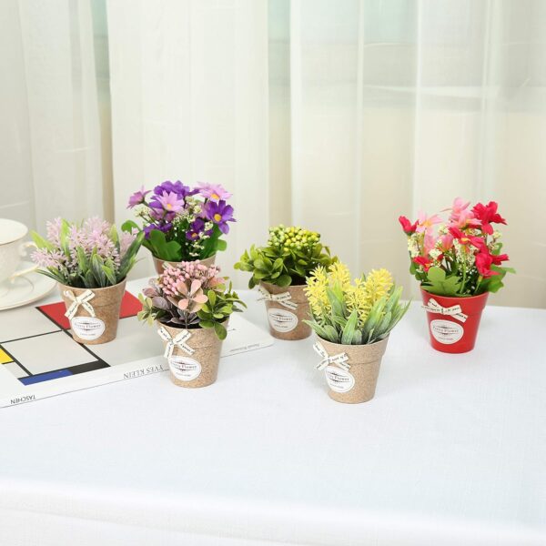 LUEUR Set of 6 Potted Artificial Flowers Fake Flowers with Vase Faux Flowers in Pot, Spring Decor for Home Office Floral Arrangement for Table Dinning Room Decoration Shelf Decor 3