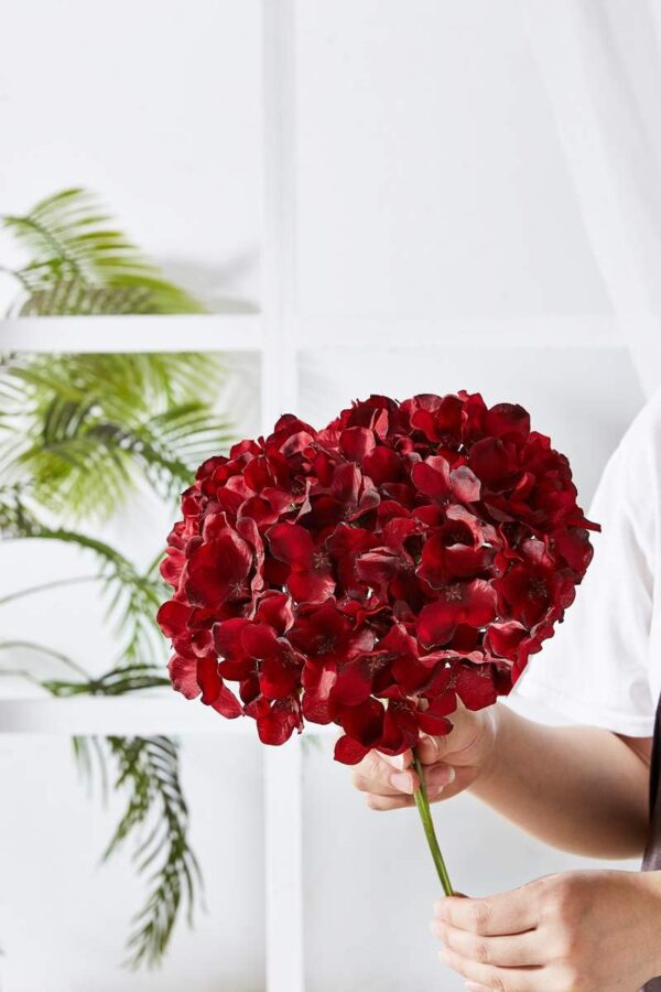 Luxurious Burgundy Artificial Hydrangea Beautiful Flower Heads On Stems 4