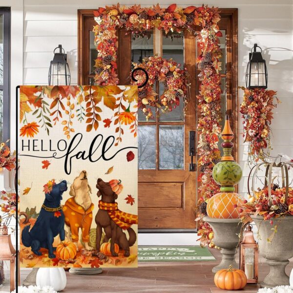 Fall Dogs Garden Flag Vertical Double Sided 4