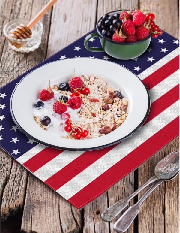 4th of July Placemats Set Strips Stars American Flag 4