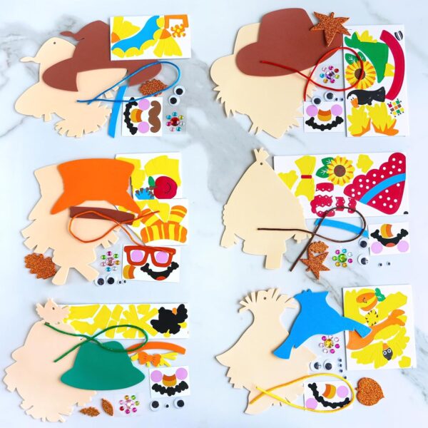 Winlyn 24 Sets Fall Craft Kits Autumn Scarecrow Crafts Fall Scarecrow Head Craft Kits Maple Leaves Pumpkins Harvest Foam Stickers Arts and Crafts for Kids Classroom Activities Holiday Party Favors 4