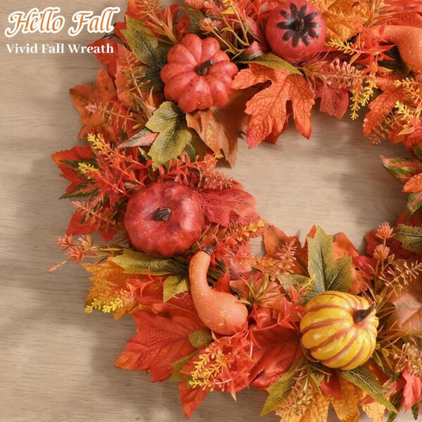 Fall Wreath-Fall Decor Fall Wreaths for Front Door, 20 Inch Handcraft Autumn Wreath with Full Harvest Pumpkins Maple Leaves, Fall Wreath Outside Indoor Decorations Thanksgiving Decor 4