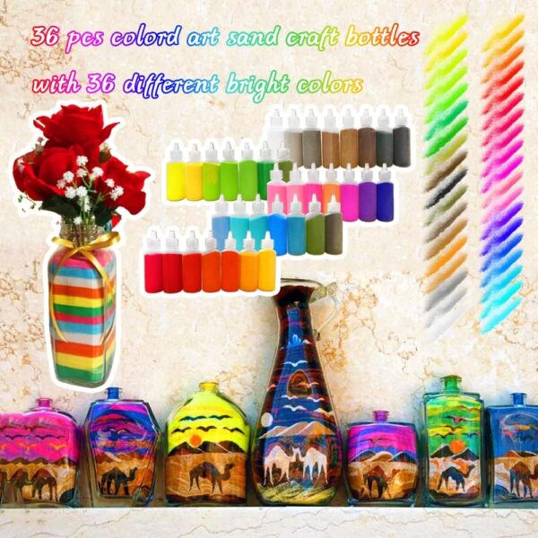 Dshengoo 36 Colors Art Sand,DIY Arts and Crafts Sand Kit,Scenic Sand Kits for Kid's Painting,DIY Drawing,Wedding Decoration,Vase Glass Sand,1.25oz Bottles,36pack 4