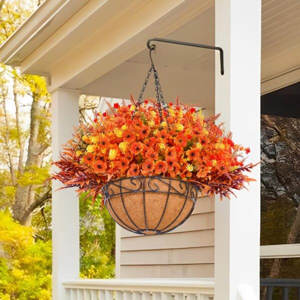 Elyum Artificial Fall Hanging Flowers Plants Basket Outdoors, Fake Hanging Baskets with Fall Flowers, UV Resistant Faux Hanging Plants Flowers for Outdoors Garden, Fall Decor for Patio Porch 4