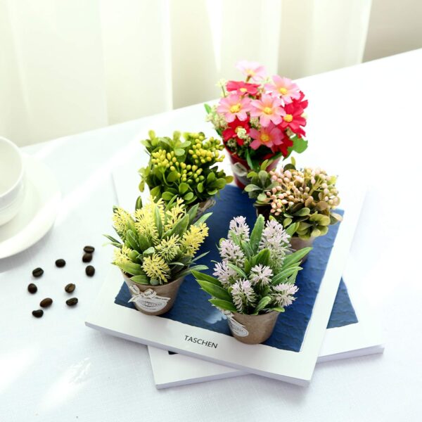 LUEUR Set of 6 Potted Artificial Flowers Fake Flowers with Vase Faux Flowers in Pot, Spring Decor for Home Office Floral Arrangement for Table Dinning Room Decoration Shelf Decor 4