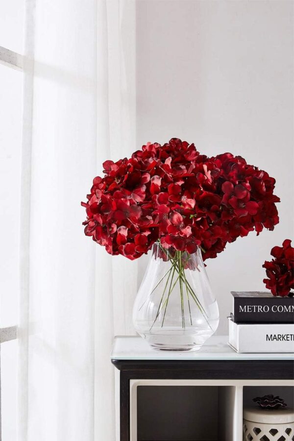 Luxurious Burgundy Artificial Hydrangea Beautiful Flower Heads On Stems 3