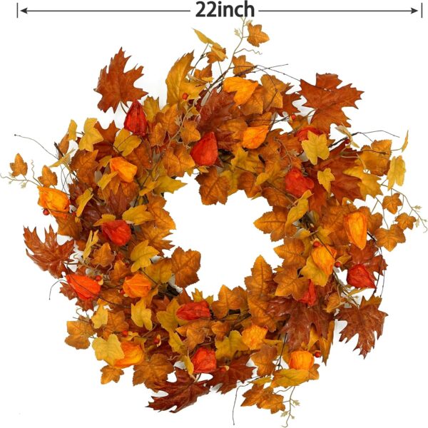 22 inch Artificial Fall Wreath Maple Leaf Wreath with Cape Gooseberry 3