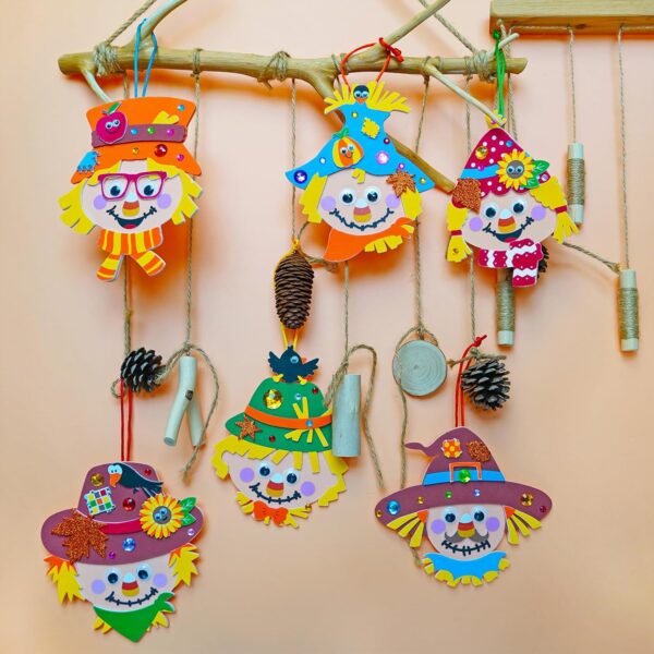 Winlyn 24 Sets Fall Craft Kits Autumn Scarecrow Crafts Fall Scarecrow Head Craft Kits Maple Leaves Pumpkins Harvest Foam Stickers Arts and Crafts for Kids Classroom Activities Holiday Party Favors 5