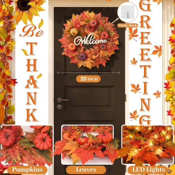 Fall Wreath-Fall Decor Fall Wreaths for Front Door, 20 Inch Handcraft Autumn Wreath with Full Harvest Pumpkins Maple Leaves, Fall Wreath Outside Indoor Decorations Thanksgiving Decor 5