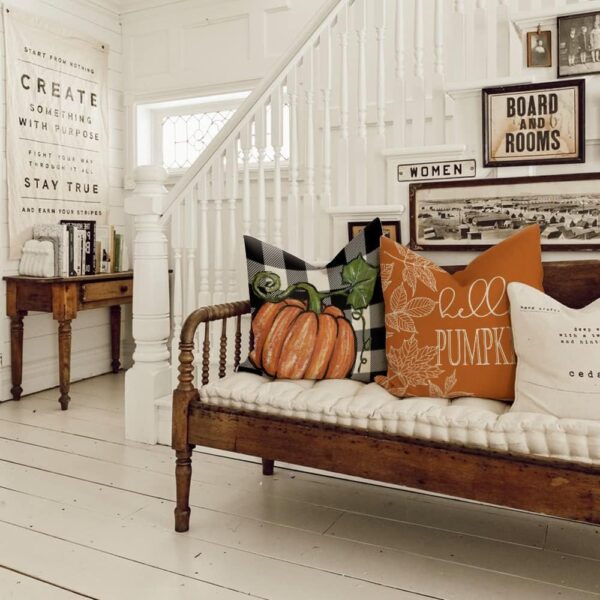 Fall Pillow Covers 18x18 Set of 4 for Fall Decor Buffalo Plaid Pumpkin and Maple Leaves Outdoor Pillows Decorative Throw Pillows Farmhouse Thanksgiving Decorations Autumn Cushion Case for Couch 5