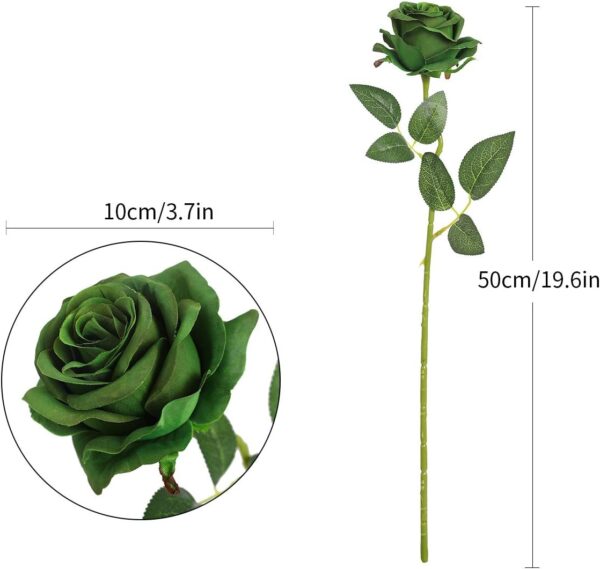 Nubry Artificial Silk Rose Flower Bouquet Lifelike Fake Rose for Wedding Home Party Decoration Event Gift 10pcs (Dark Green) 5