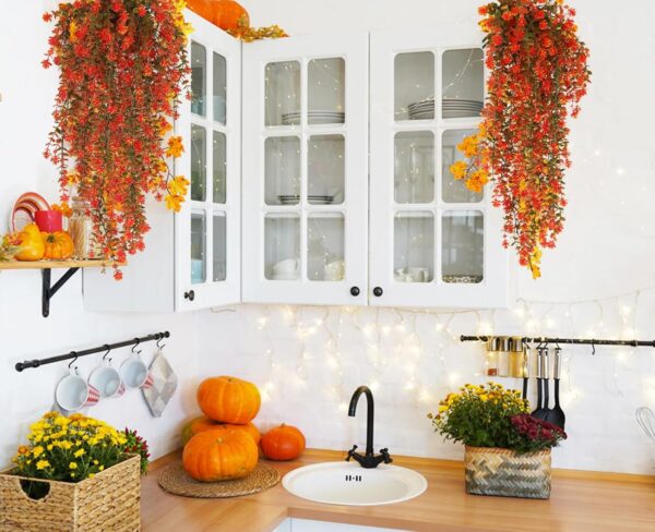 Fall Artificial Hanging Plants Artificial Fall Flowers Faux Autumn Plants Faux Hanging Plants Artificial Plants Fake Plants for for Thanksgiving Indoor Outdoor House Wedding Garden Party (Salmon) 5