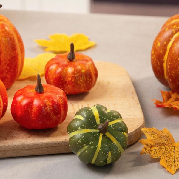 DomeStar 38PCS Thanksgiving Artificial Pumpkins Sets, 8PCS Assorted Pumpkins with 30PCS Artificial Maple Leaves Fake Pumpkins Farmhouse Pumpkins Fall Harvest Table Centerpieces Halloween Decor 5