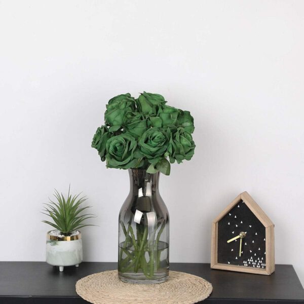 Nubry Artificial Silk Rose Flower Bouquet Lifelike Fake Rose for Wedding Home Party Decoration Event Gift 10pcs (Dark Green) 6