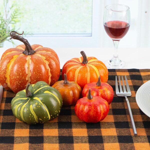 DomeStar 38PCS Thanksgiving Artificial Pumpkins Sets, 8PCS Assorted Pumpkins with 30PCS Artificial Maple Leaves Fake Pumpkins Farmhouse Pumpkins Fall Harvest Table Centerpieces Halloween Decor 6