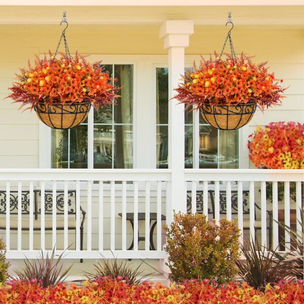 Elyum Artificial Fall Hanging Flowers Plants Basket Outdoors, Fake Hanging Baskets with Fall Flowers, UV Resistant Faux Hanging Plants Flowers for Outdoors Garden, Fall Decor for Patio Porch 6