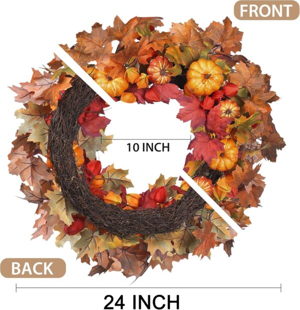Fall Wreath 24’’Autumn Front Door Wreath Harvest Wreath with Pumpkin Berry Leaves Fall Decorations for Outside Indoor Wall Window Festival Thanksgiving Halloween Decor 6