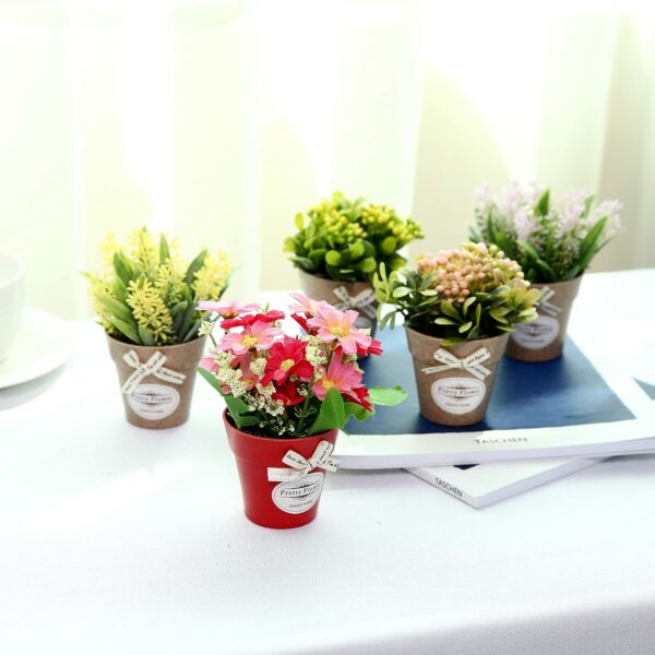LUEUR Set of 6 Potted Artificial Flowers Fake Flowers with Vase Faux Flowers in Pot, Spring Decor for Home Office Floral Arrangement for Table Dinning Room Decoration Shelf Decor 6