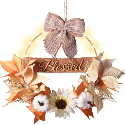 1 Fall Wreath with Lights Boho Autumn Wreath