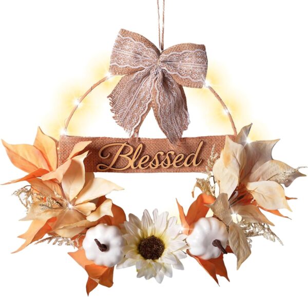 1 Fall Wreath with Lights Boho Autumn Wreath