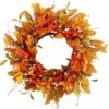 Fall Wreath for Front Door Artificial Autumn