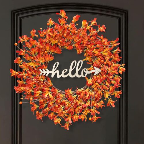 1 Orange Forsythia Outdoor Door Wreath with Berries Autumn Wreath