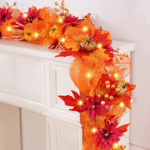 1 - Copy - Copy - Copy Autumn Pumpkins Mesh Ribbon Fall Leaf Garland
